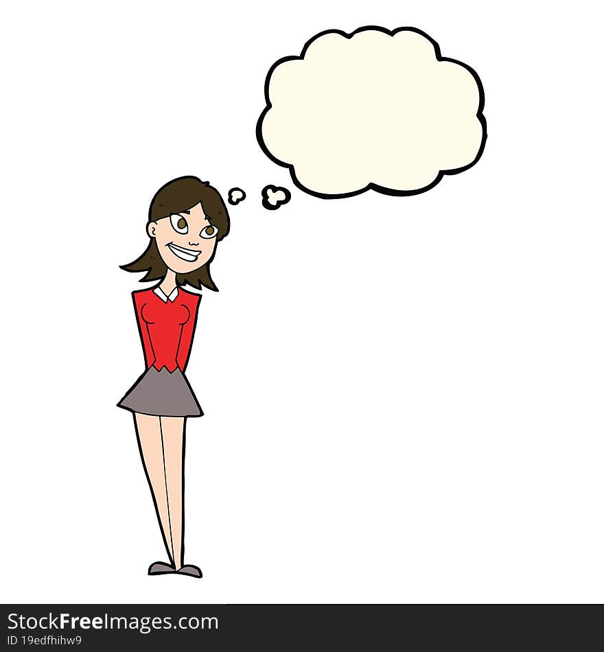 Cartoon Happy Woman With Thought Bubble