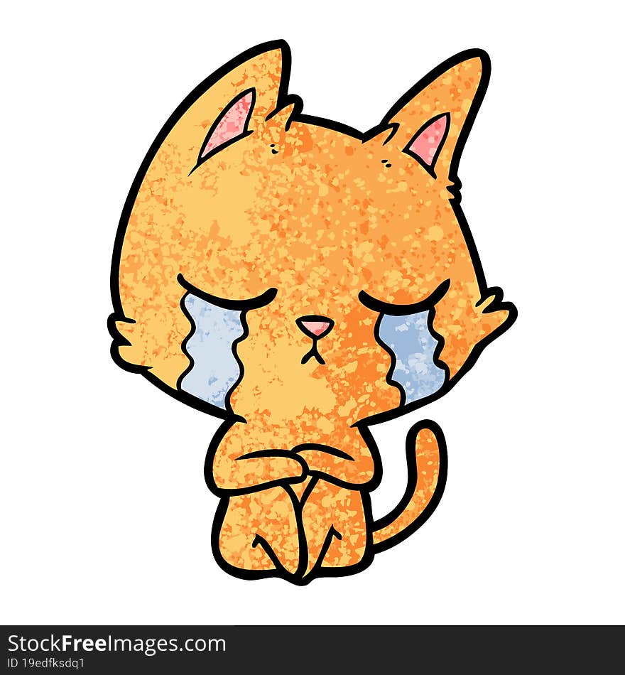 crying cartoon cat sitting. crying cartoon cat sitting