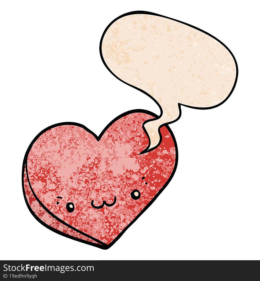 cartoon love heart with face with speech bubble in retro texture style. cartoon love heart with face with speech bubble in retro texture style