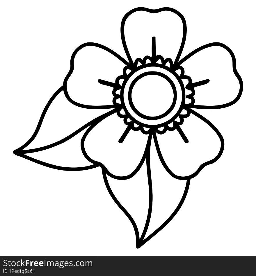 black line tattoo of a flower