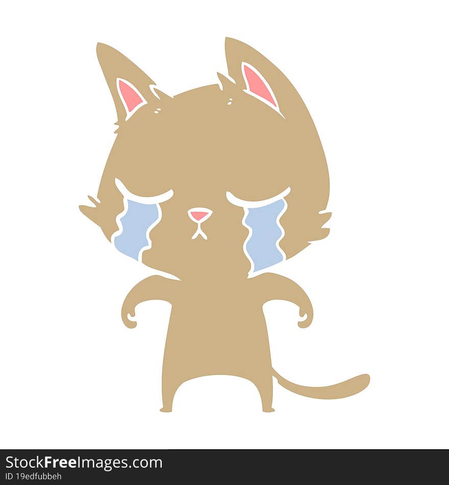 crying flat color style cartoon cat