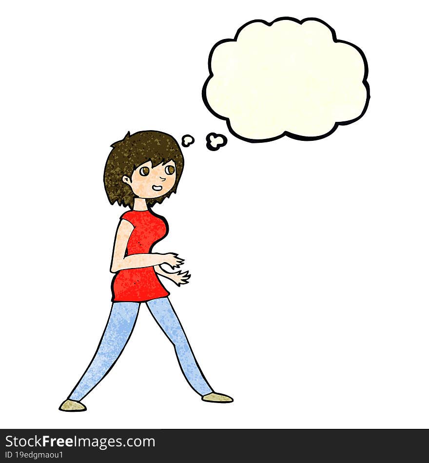 Cartoon Woman Walking With Thought Bubble