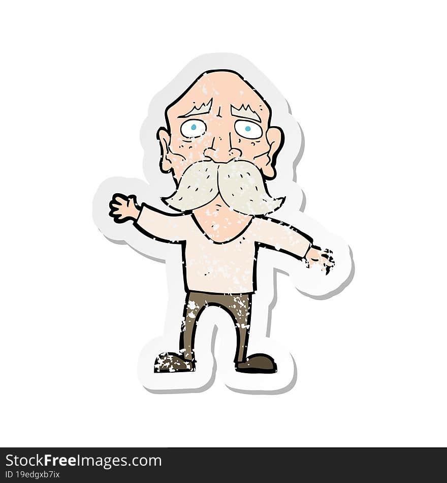 retro distressed sticker of a cartoon worried old man