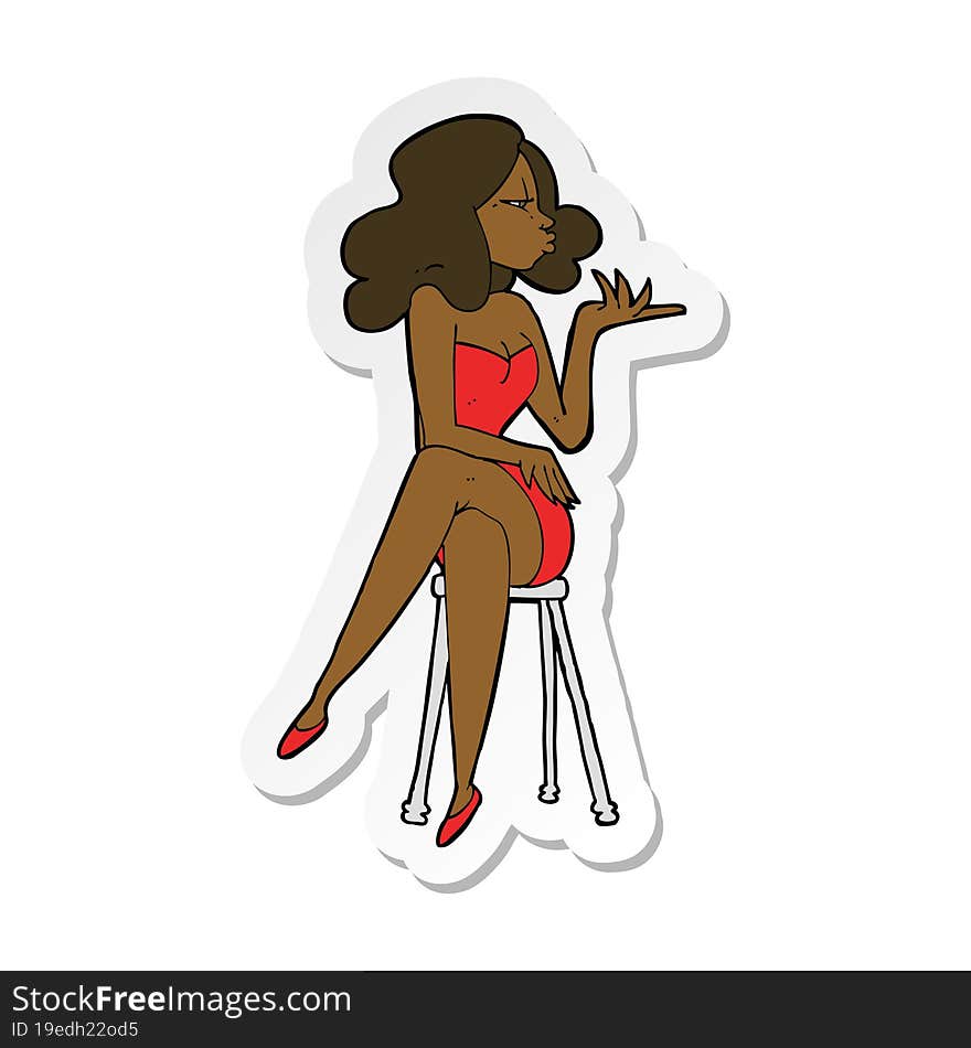 sticker of a cartoon woman sitting on bar stool