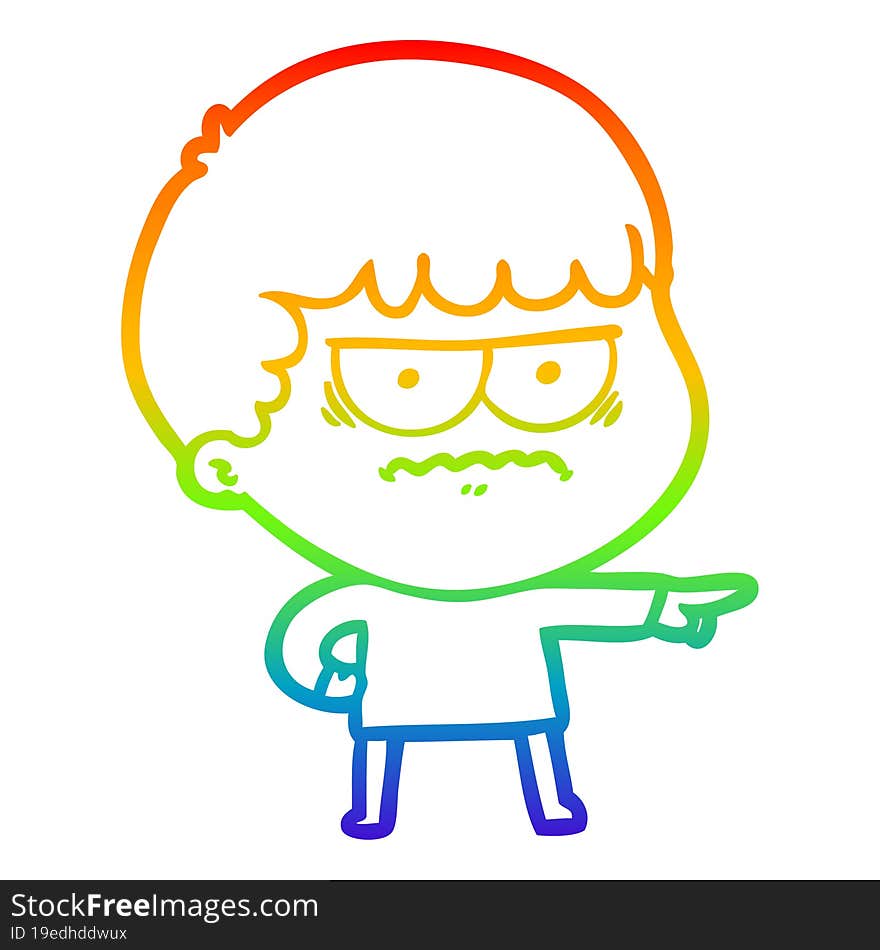 Rainbow Gradient Line Drawing Cartoon Annoyed Man