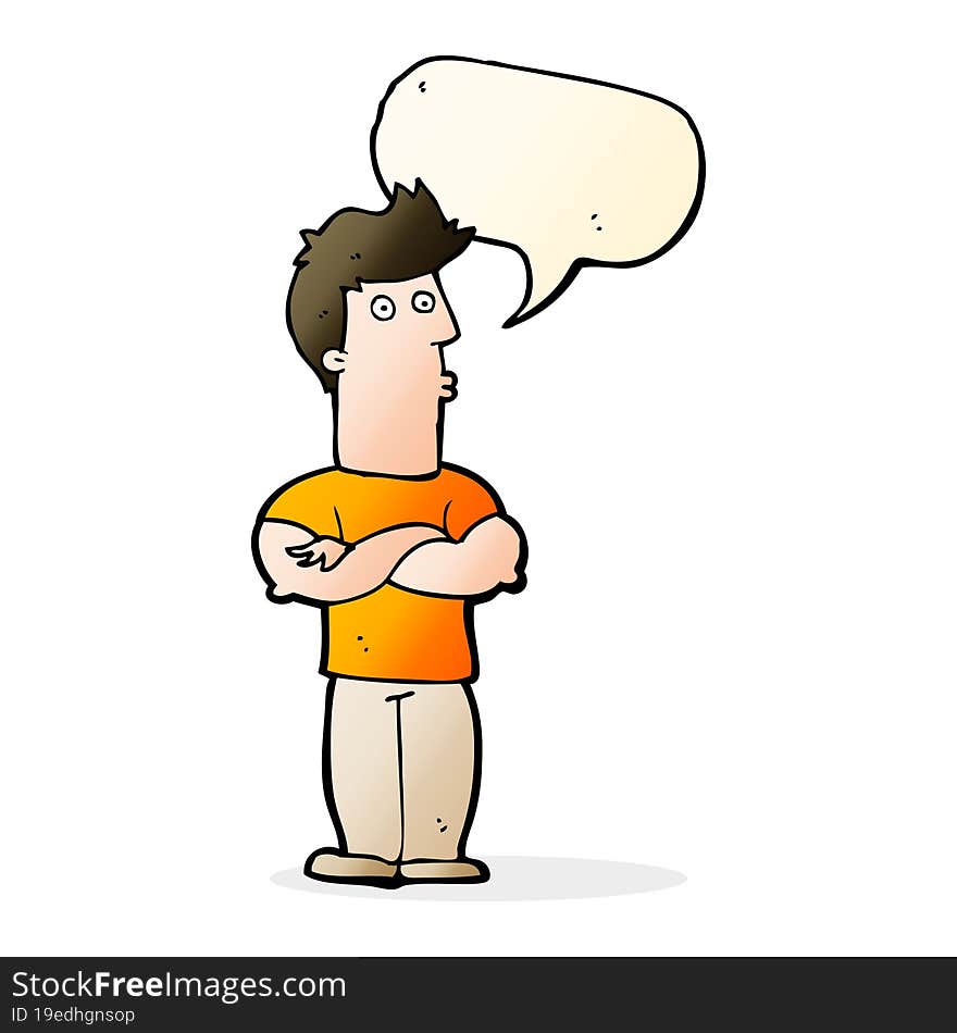 Cartoon Man With Folded Arms With Speech Bubble