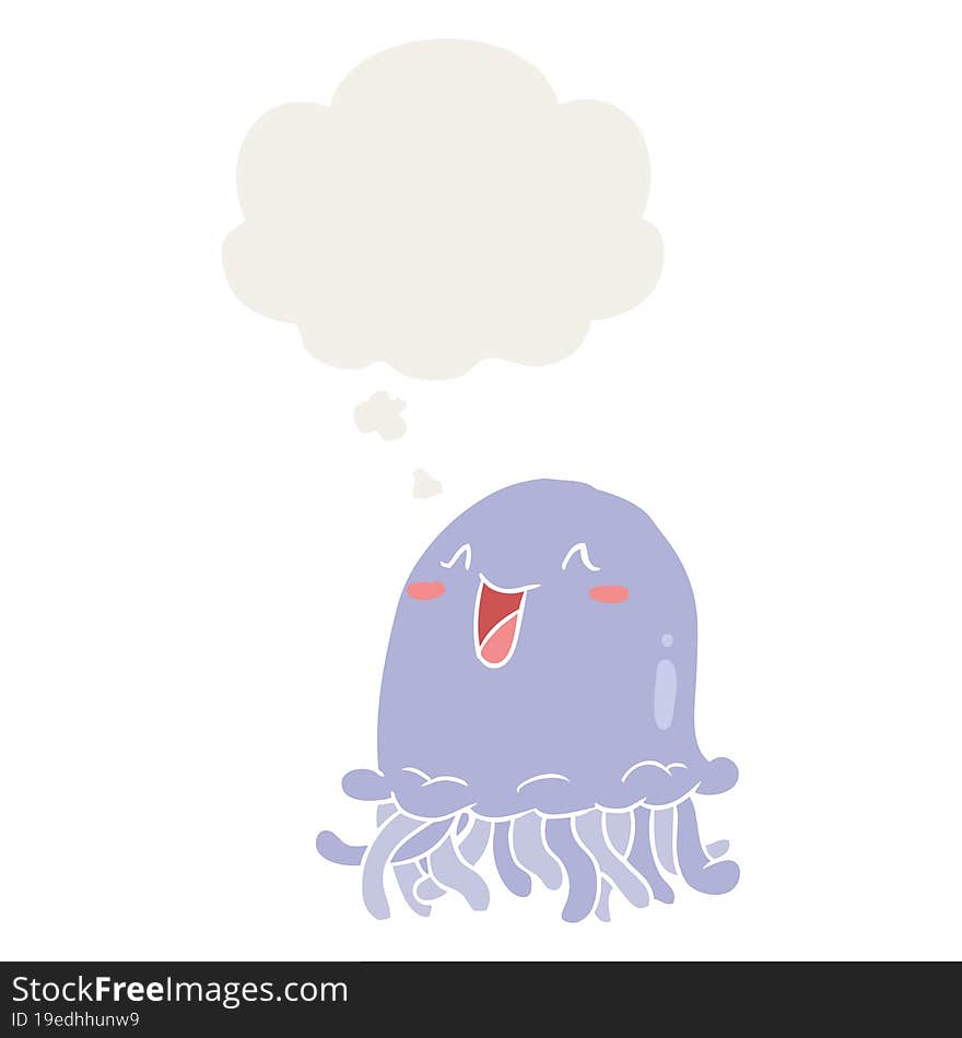 cartoon jellyfish and thought bubble in retro style