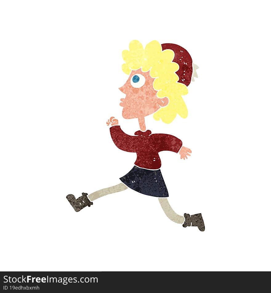 retro cartoon running woman