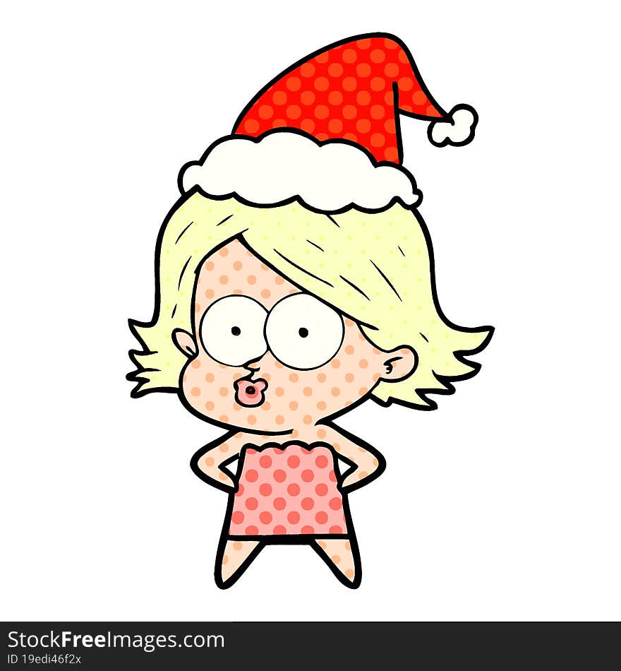 comic book style illustration of a girl pouting wearing santa hat