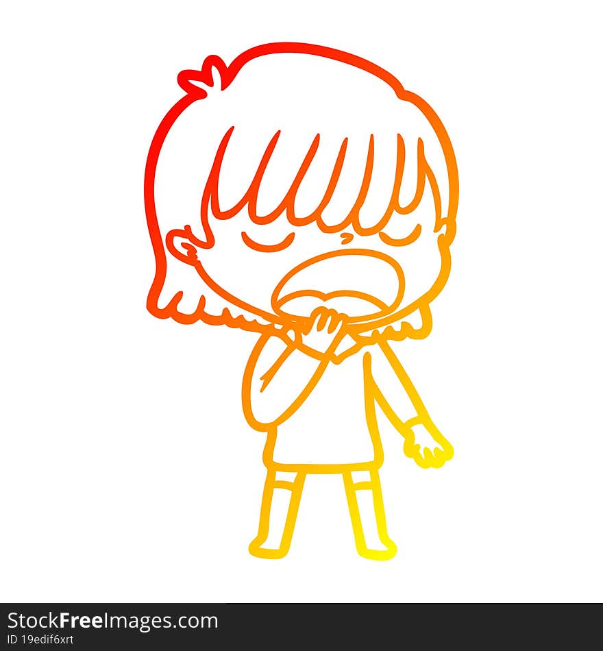 warm gradient line drawing cartoon woman talking loudly