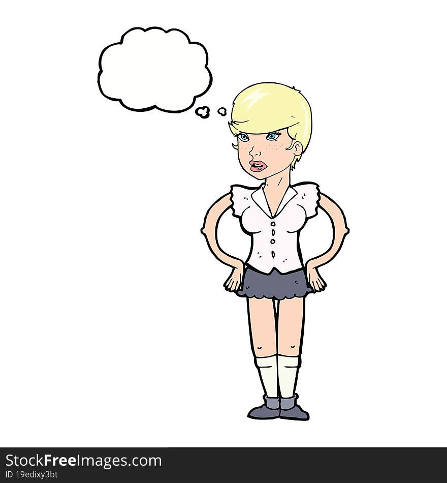 Cartoon Woman With Hands On Hips With Thought Bubble