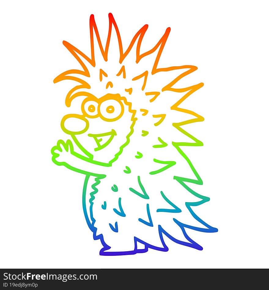 rainbow gradient line drawing cartoon spiky hedgehog