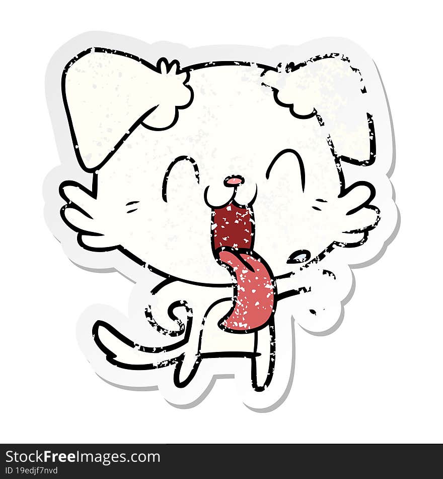 distressed sticker of a cartoon panting dog