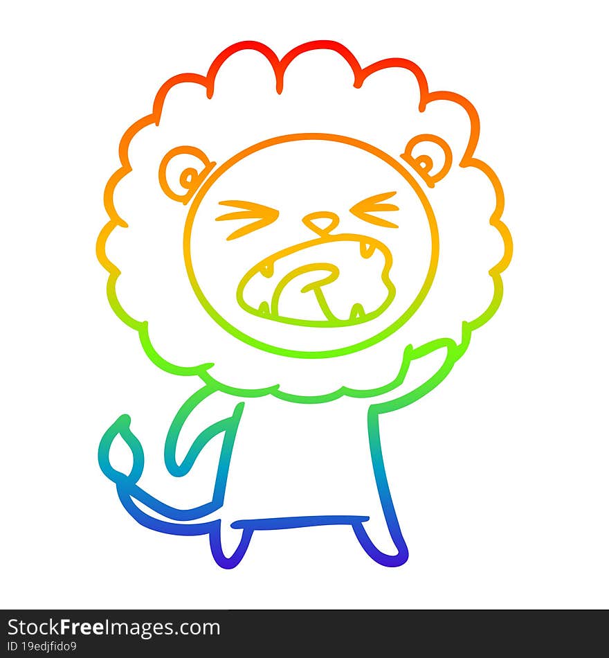 rainbow gradient line drawing cartoon angry lion