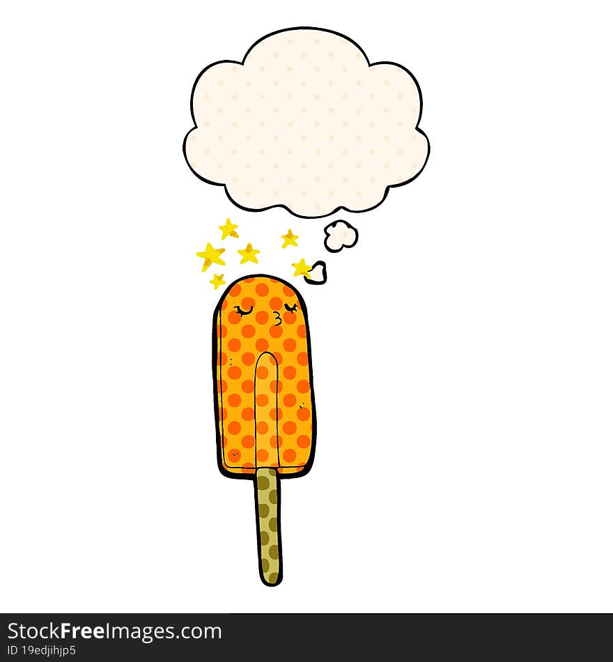 Cartoon Ice Lolly And Thought Bubble In Comic Book Style