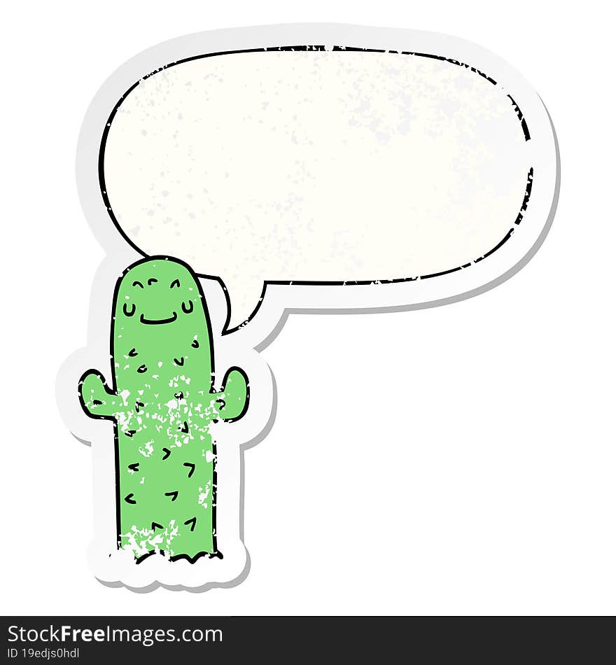 cartoon cactus and speech bubble distressed sticker