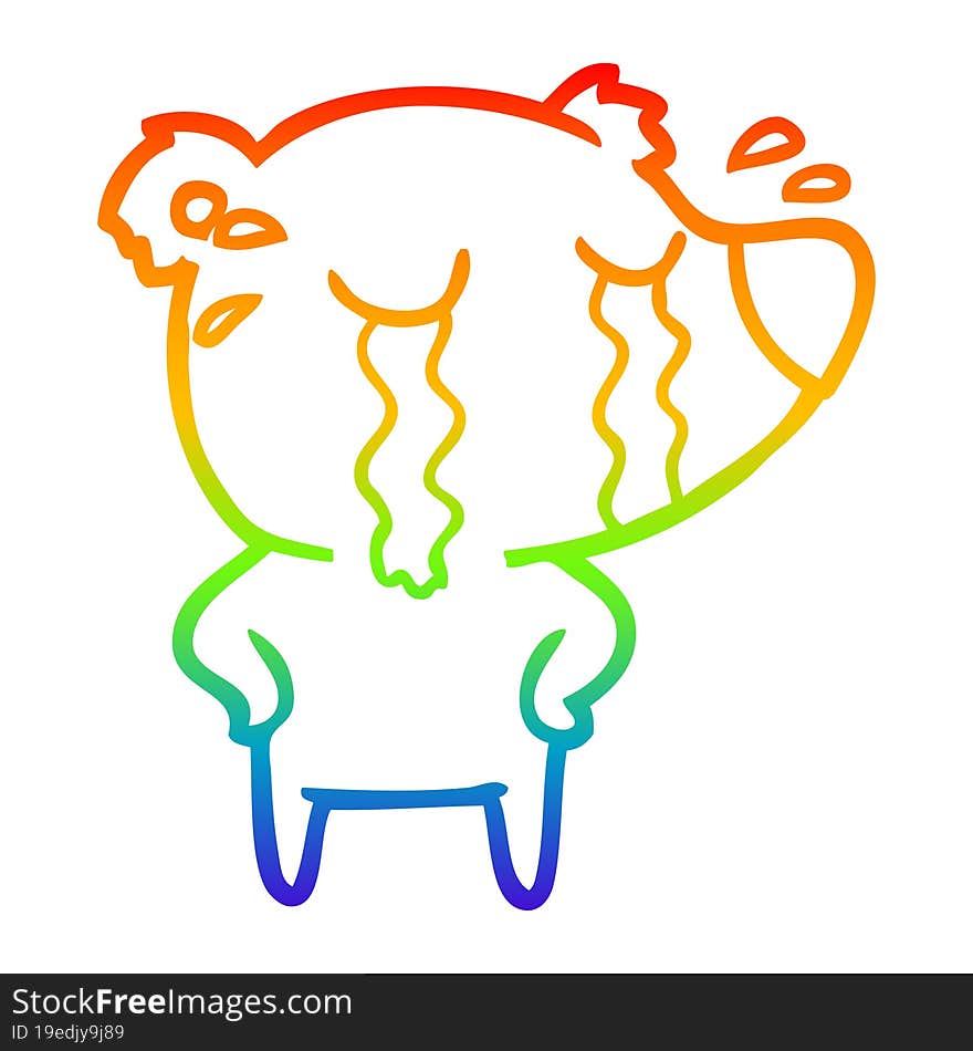 rainbow gradient line drawing cartoon crying polar bear