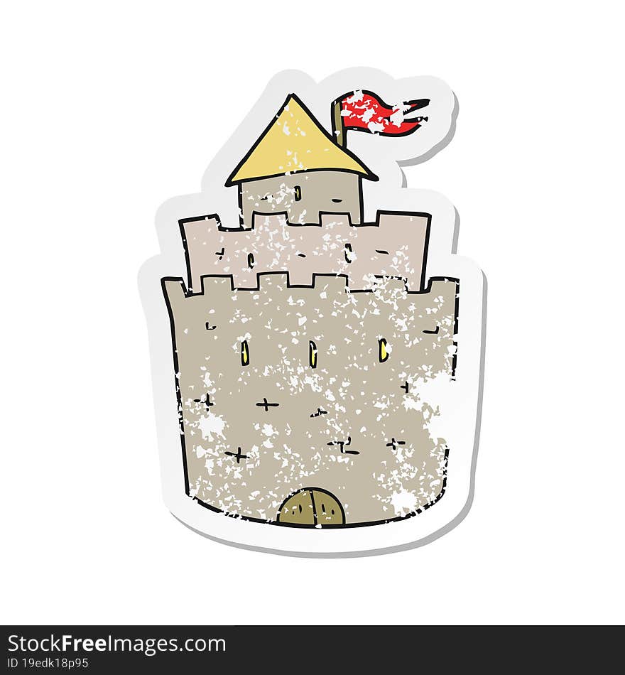 Retro Distressed Sticker Of A Cartoon Castle