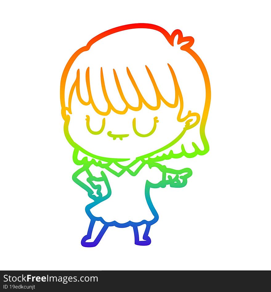 rainbow gradient line drawing of a cartoon woman