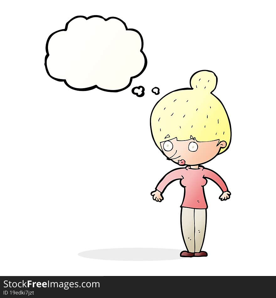 cartoon woman staring with thought bubble