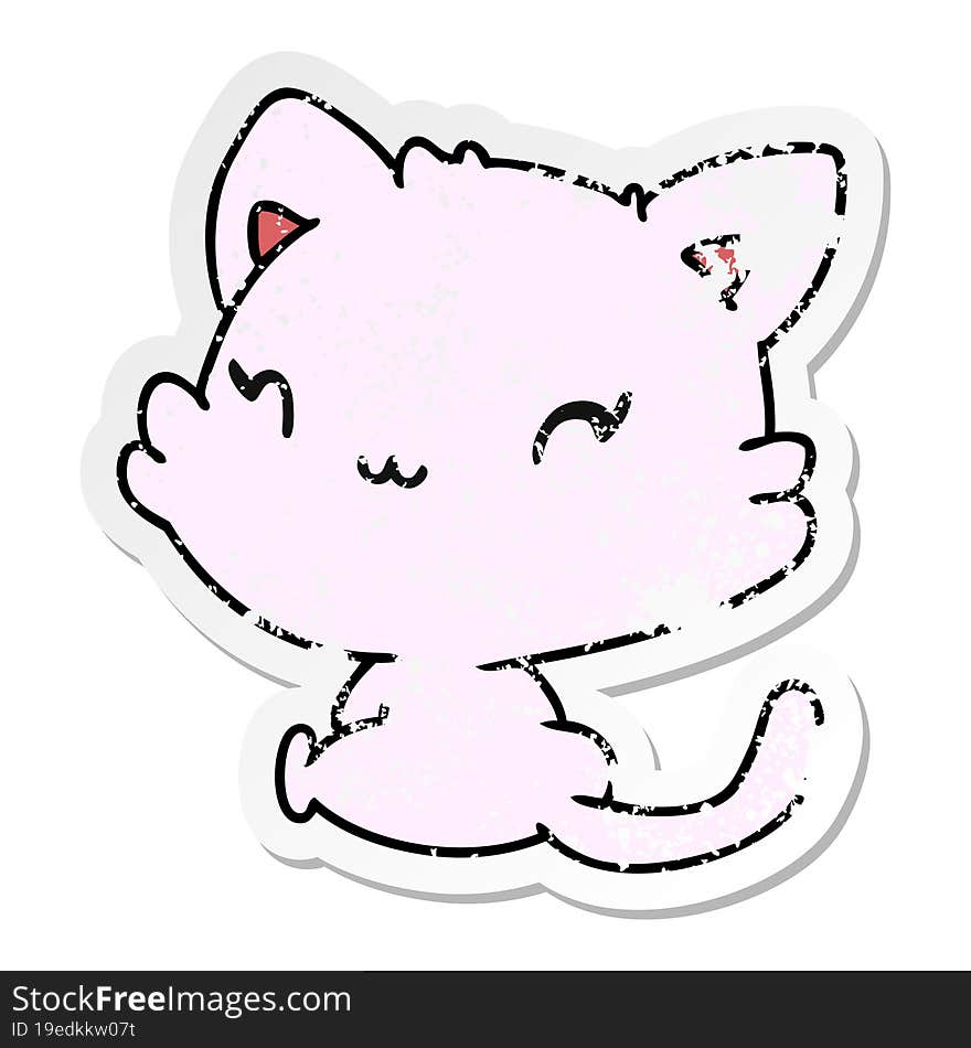 distressed sticker cartoon illustration of cute kawaii kitten. distressed sticker cartoon illustration of cute kawaii kitten