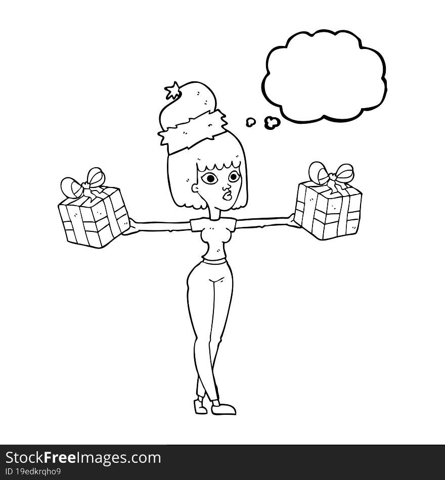 Thought Bubble Cartoon Woman With Xmas Presents