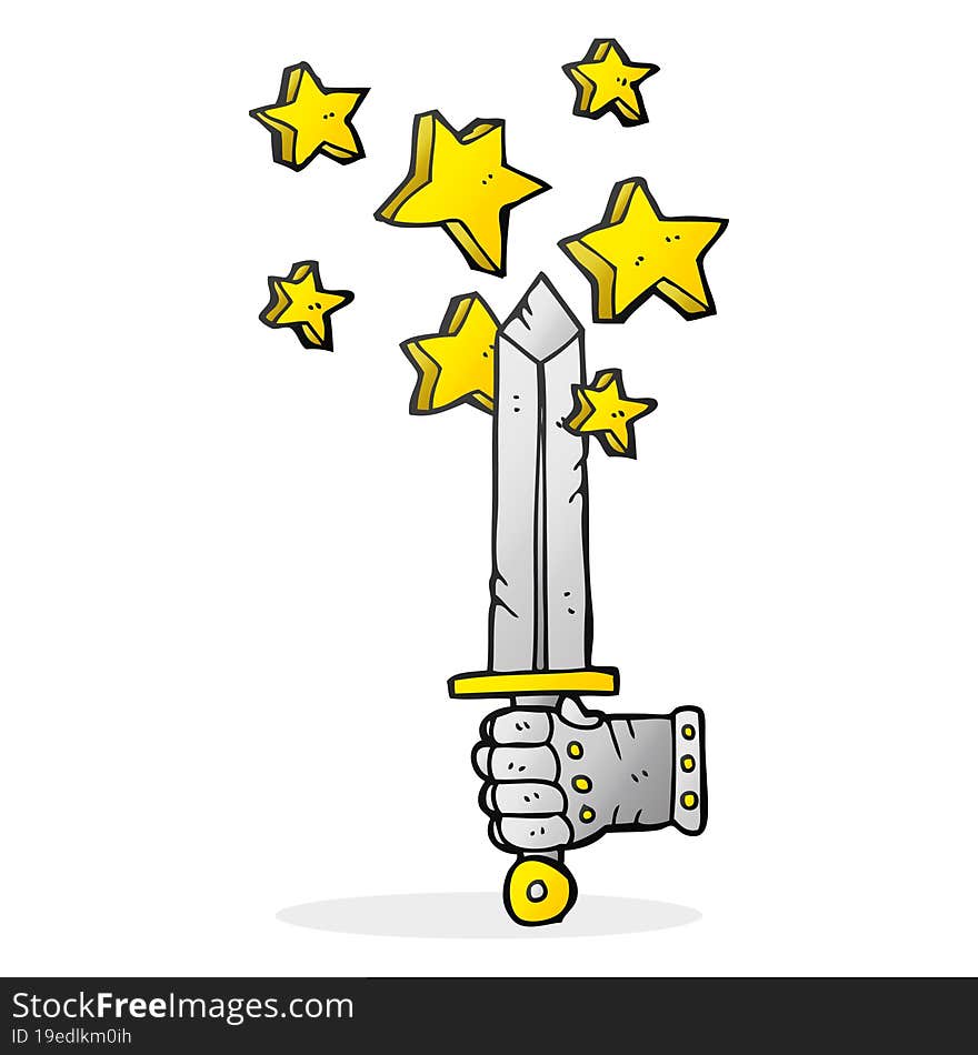 freehand drawn cartoon hand holding magic sword