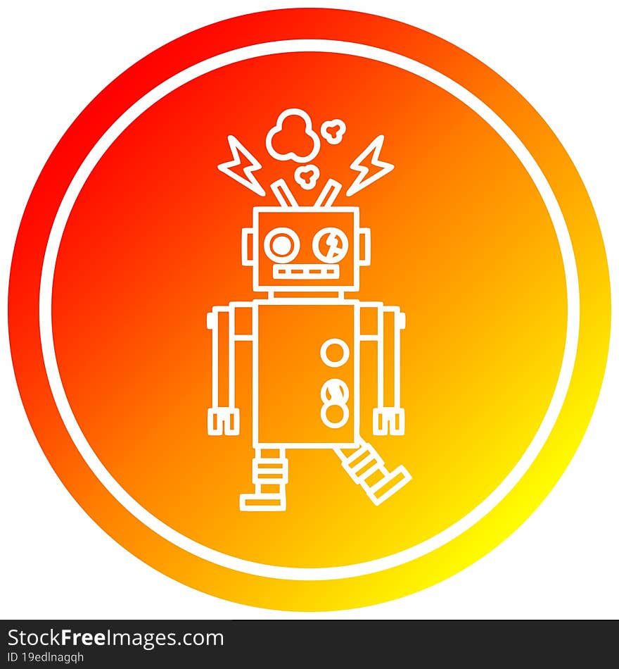 malfunctioning robot circular icon with warm gradient finish. malfunctioning robot circular icon with warm gradient finish