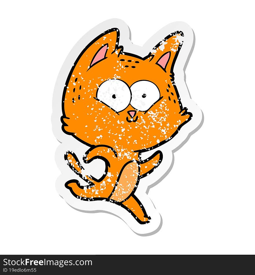 distressed sticker of a cartoon cat running