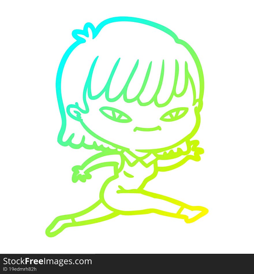 cold gradient line drawing of a cartoon woman