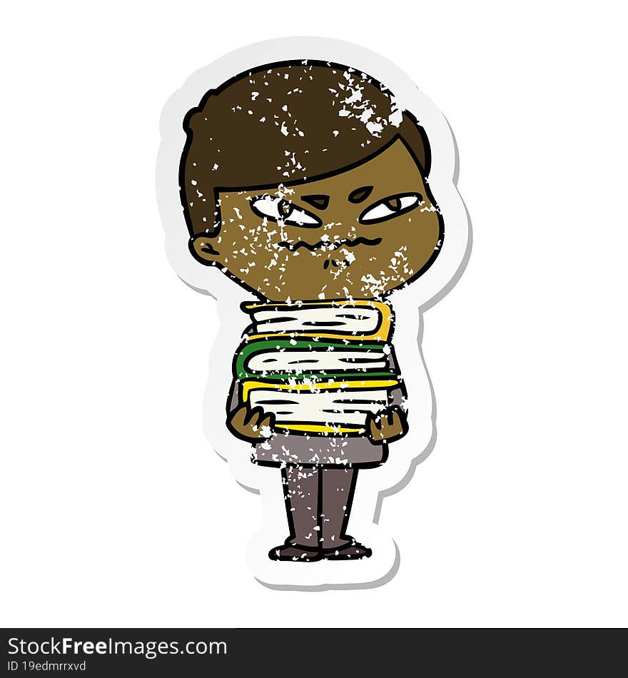 distressed sticker of a cartoon angry man