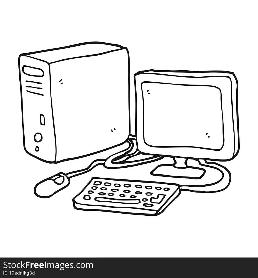 black and white cartoon computer