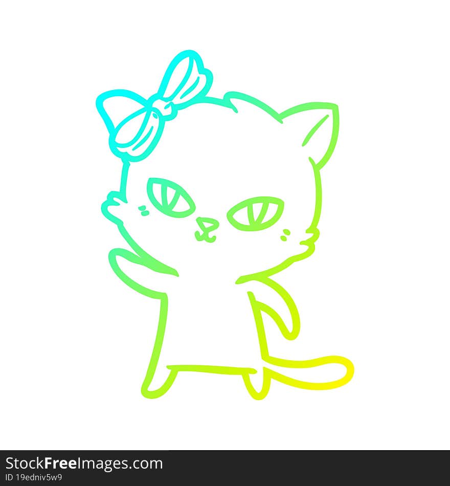 Cold Gradient Line Drawing Cute Cartoon Cat