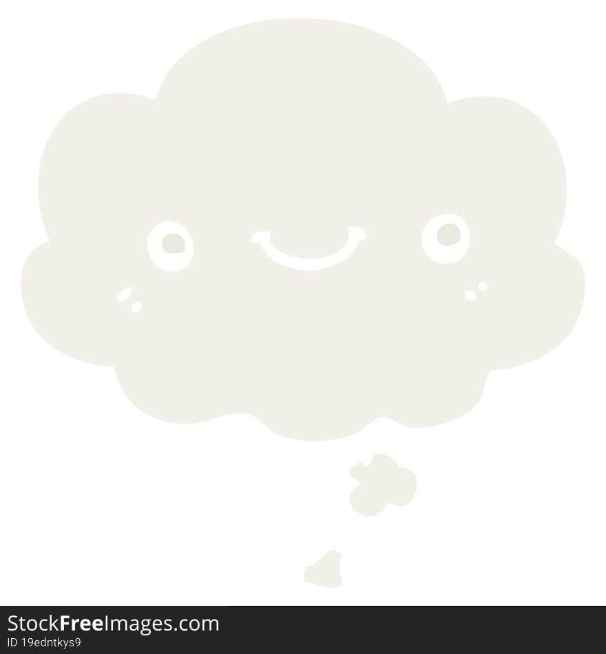 Cartoon Cute Happy Face And Thought Bubble In Retro Style