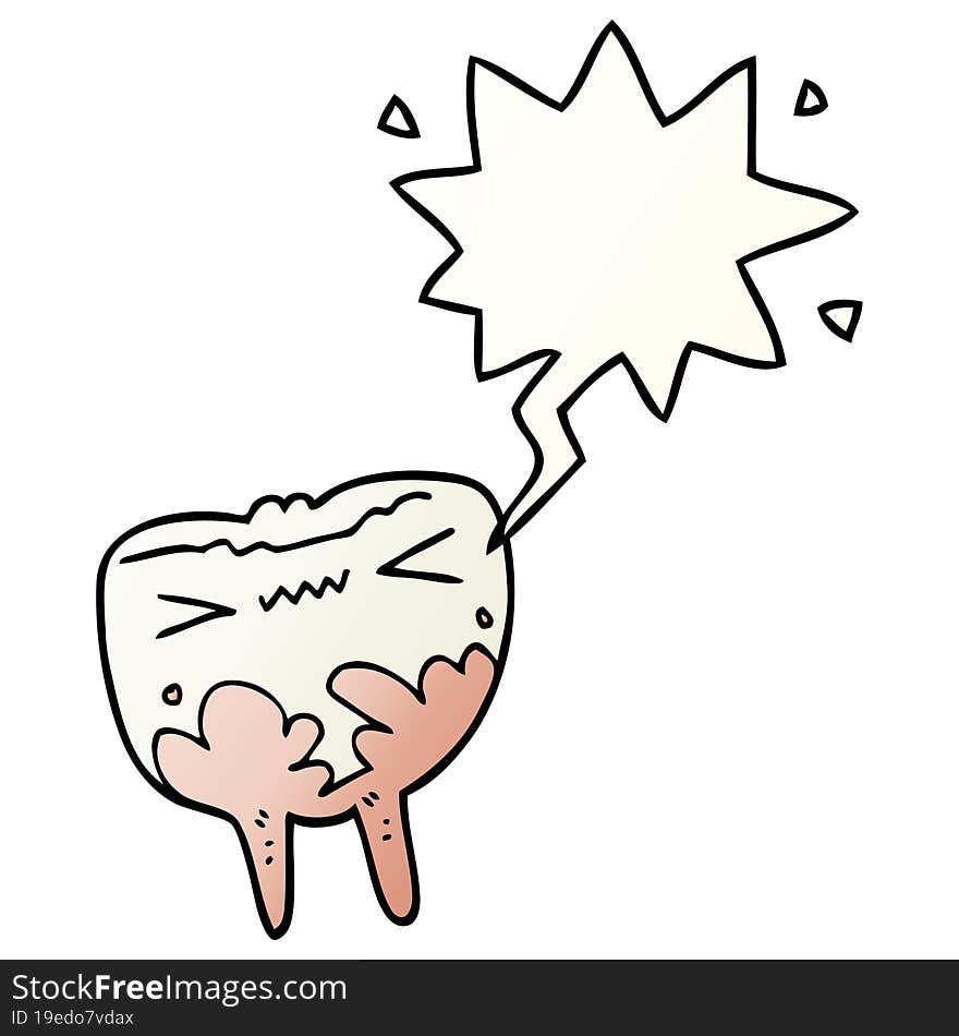 cartoon bad tooth and speech bubble in smooth gradient style