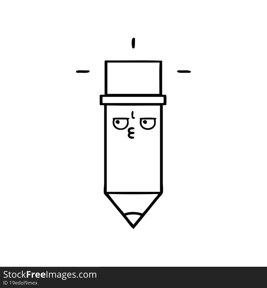 line drawing cartoon of a pencil. line drawing cartoon of a pencil