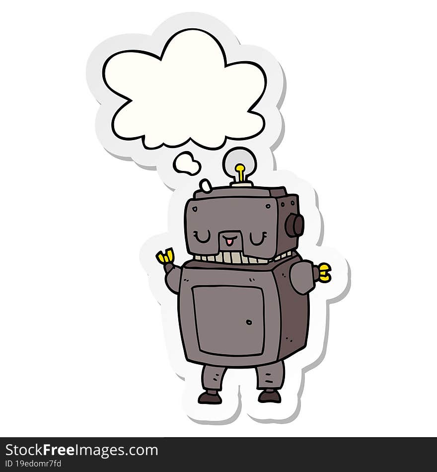 Cartoon Robot And Thought Bubble As A Printed Sticker