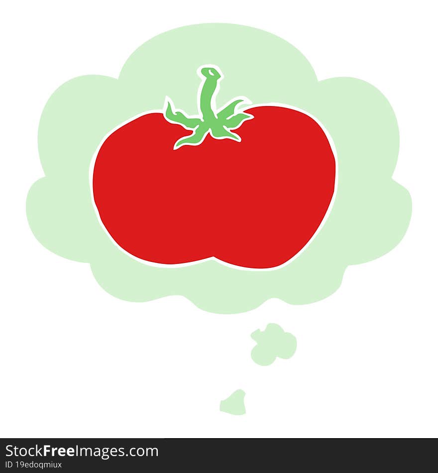 cartoon tomato and thought bubble in retro style