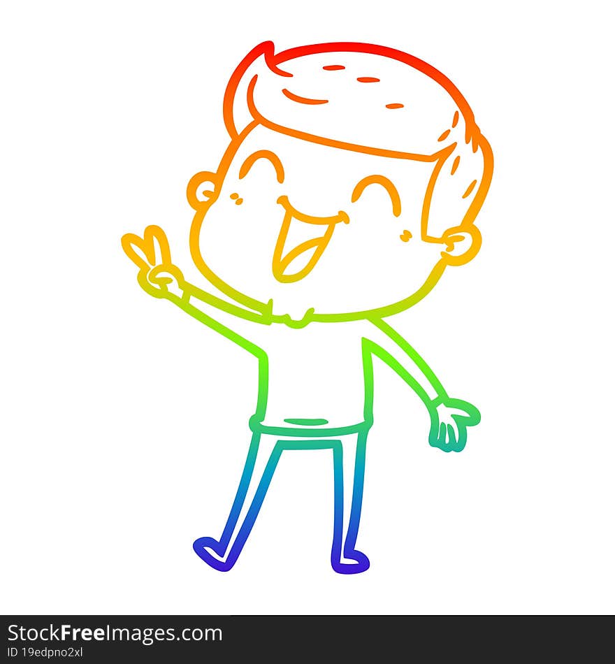 Rainbow Gradient Line Drawing Cartoon Man Laughing