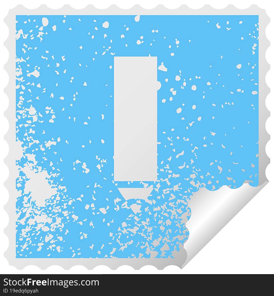 Distressed Square Peeling Sticker Symbol Red Pencil