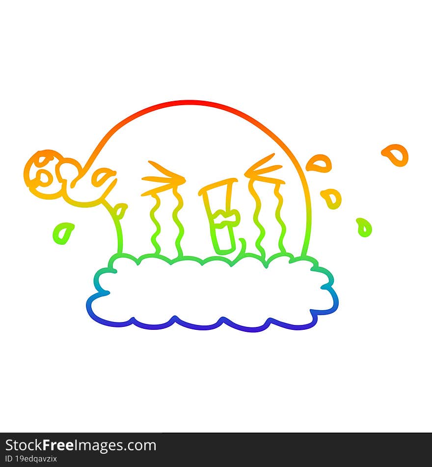 rainbow gradient line drawing cartoon christmas hat crying