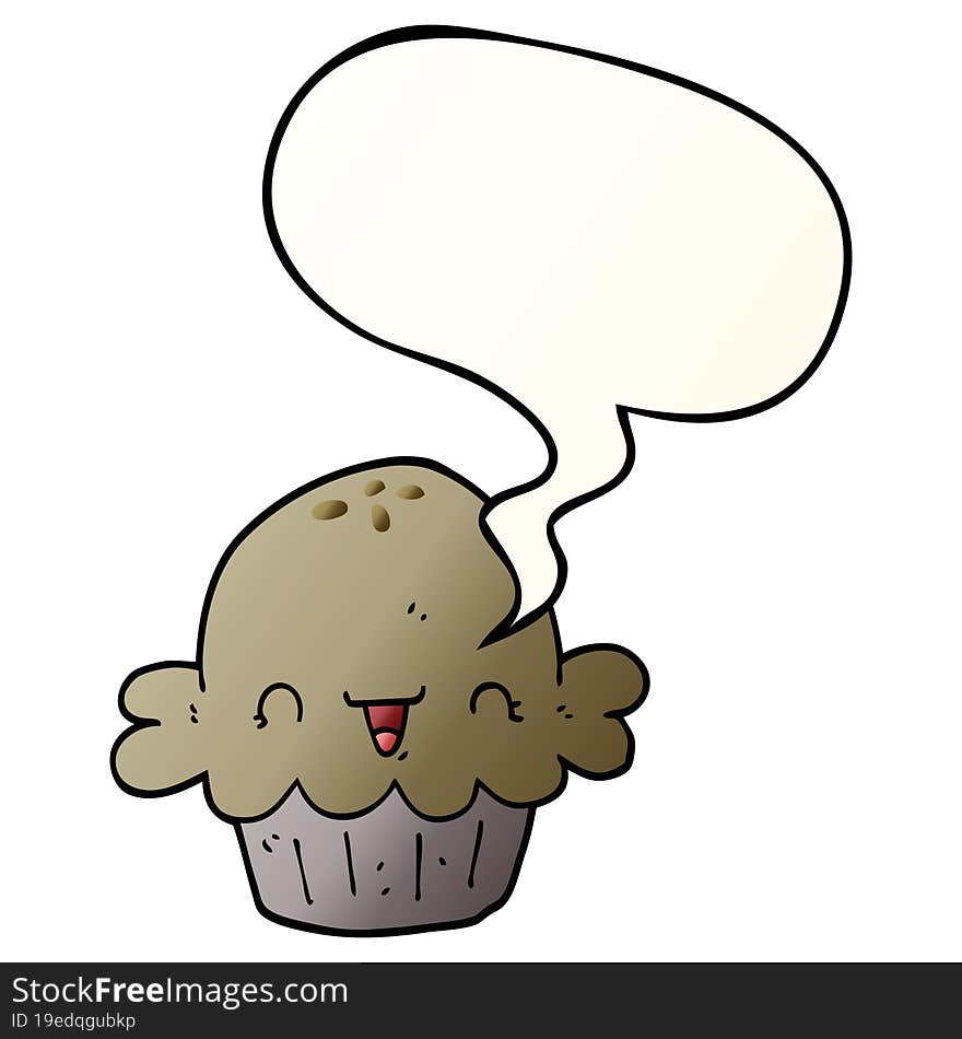 Cute Cartoon Pie And Speech Bubble In Smooth Gradient Style