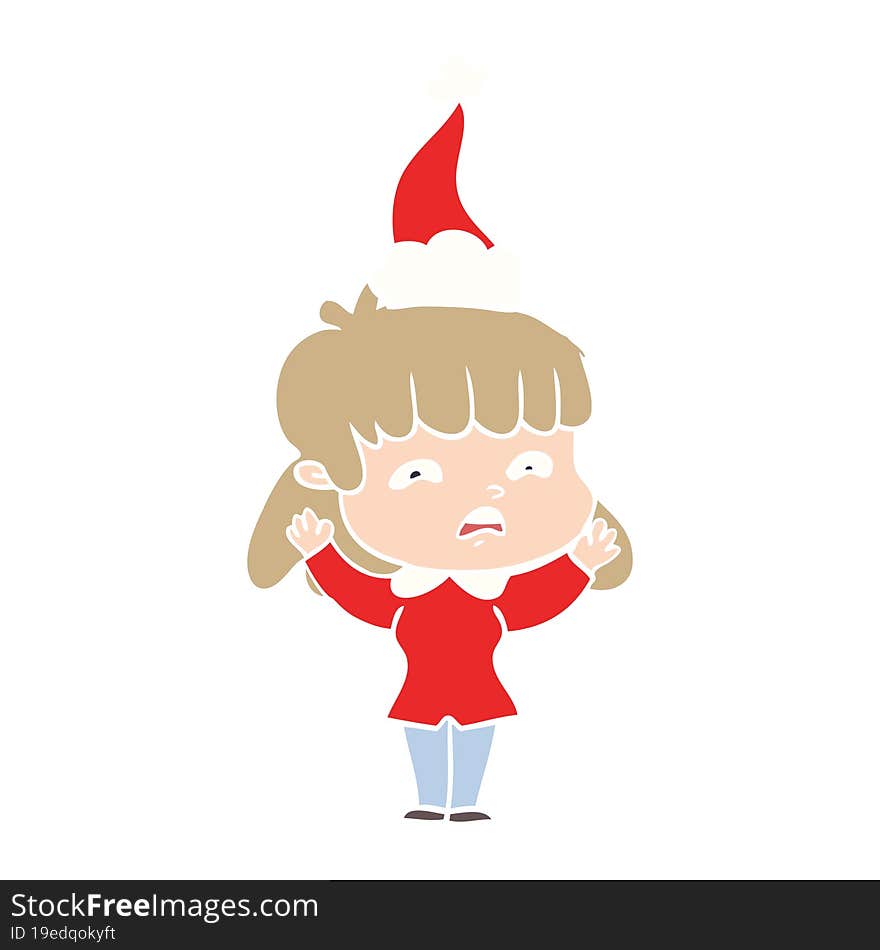 Flat Color Illustration Of A Worried Woman Wearing Santa Hat