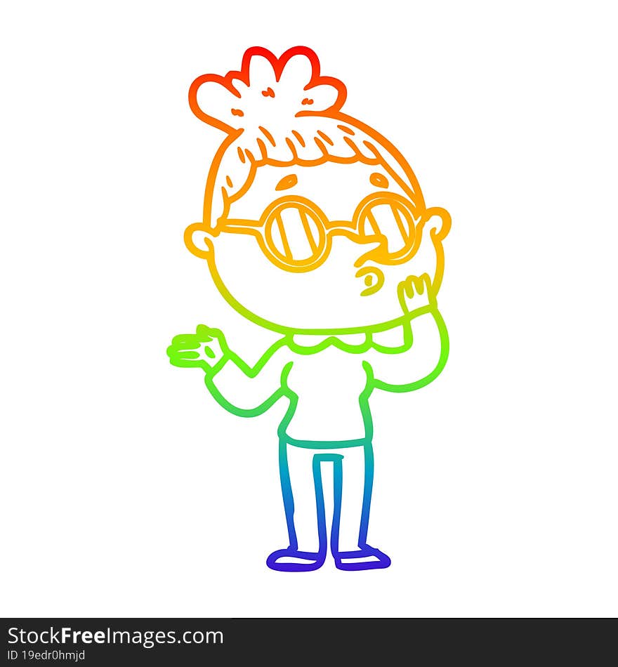 rainbow gradient line drawing cartoon woman wearing sunglasses