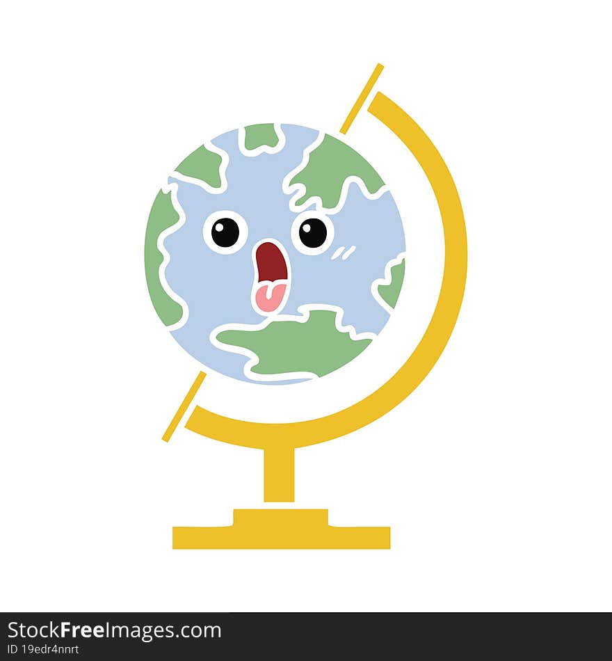 flat color retro cartoon of a globe of the world