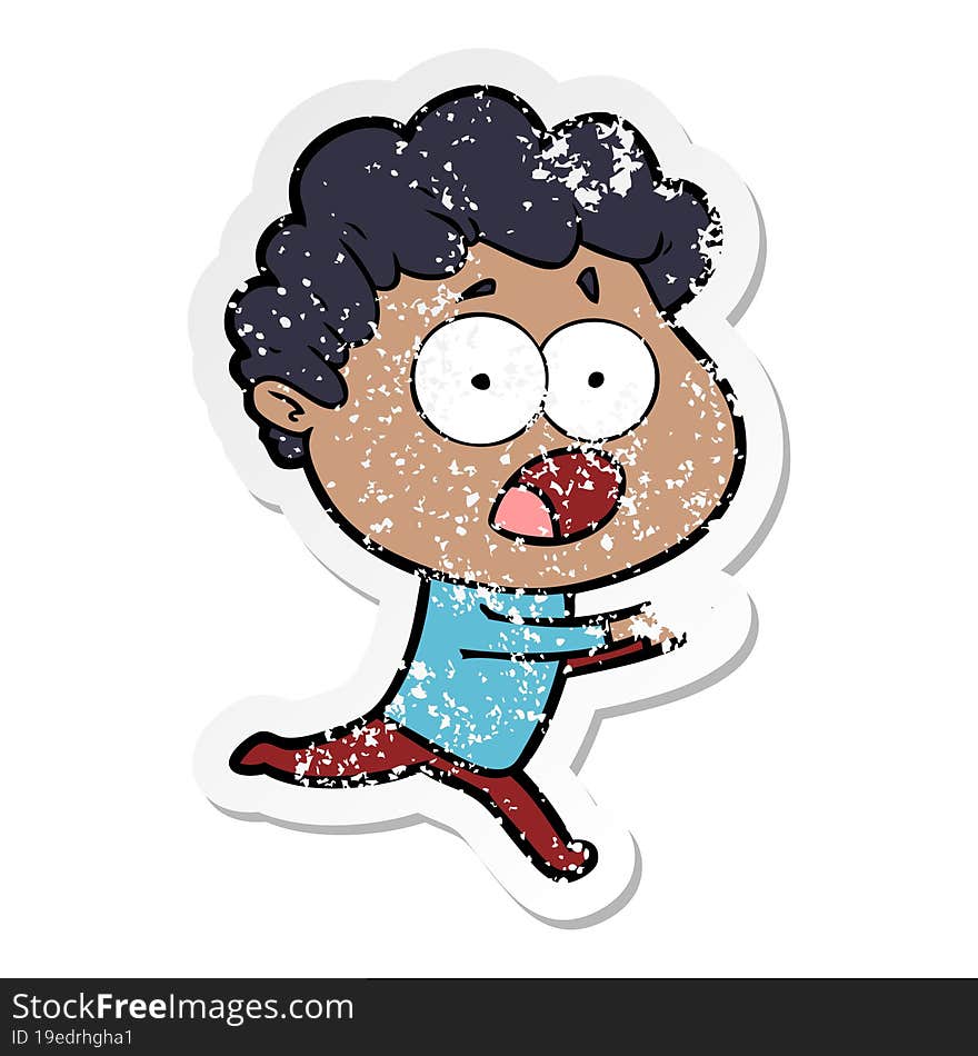 Distressed Sticker Of A Cartoon Man Gasping In Surprise