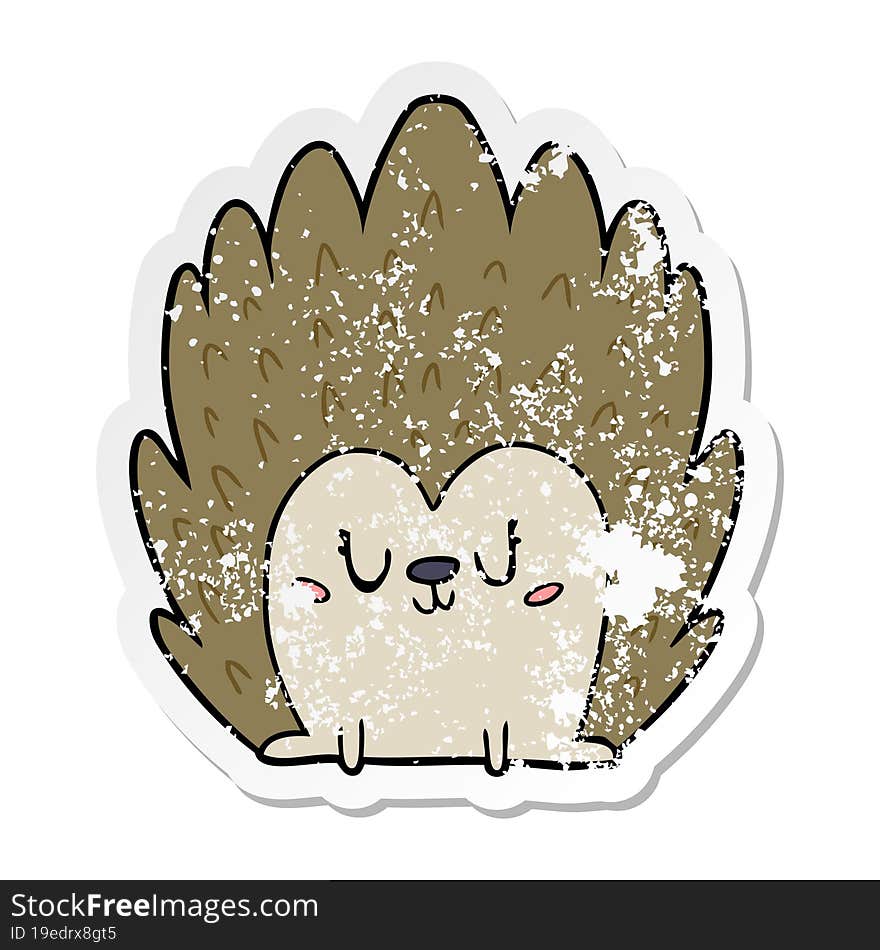 distressed sticker of a cute cartoon hedgehog