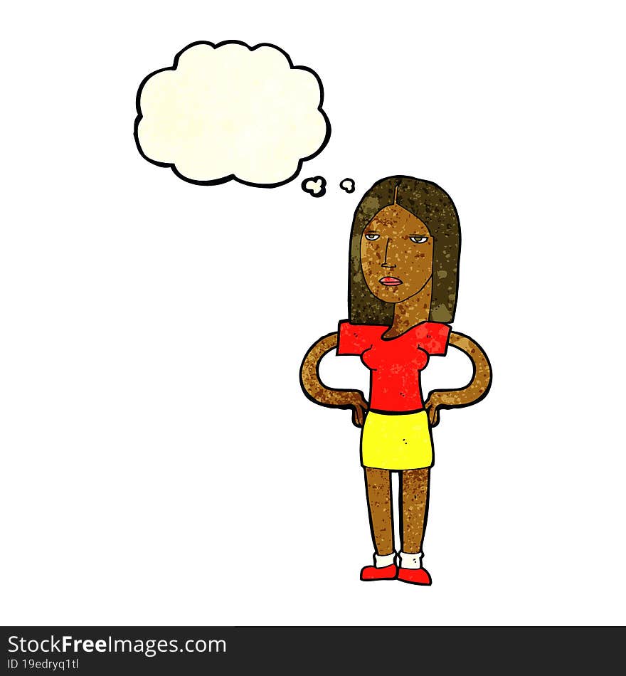 Cartoon Woman With Hands On Hips With Thought Bubble