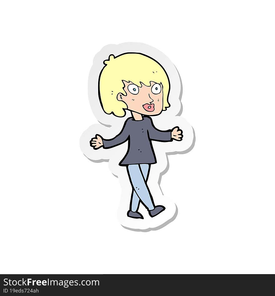 sticker of a cartoon woman with open arms