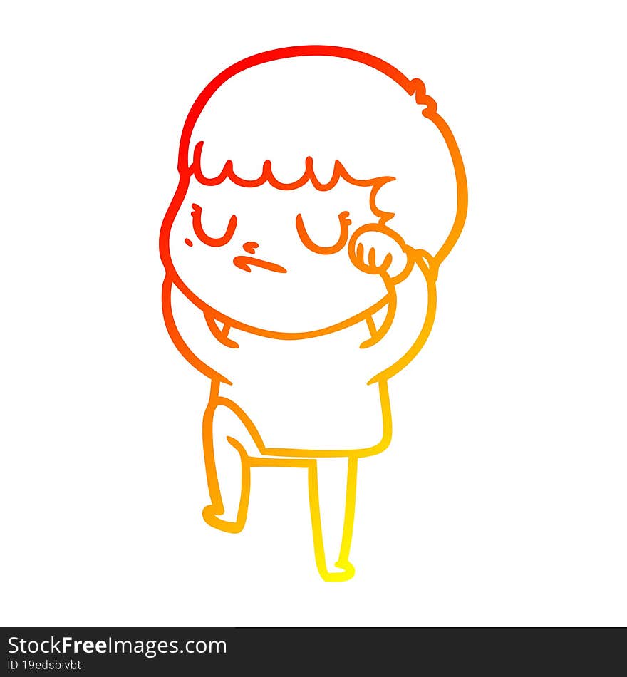 warm gradient line drawing cartoon grumpy boy